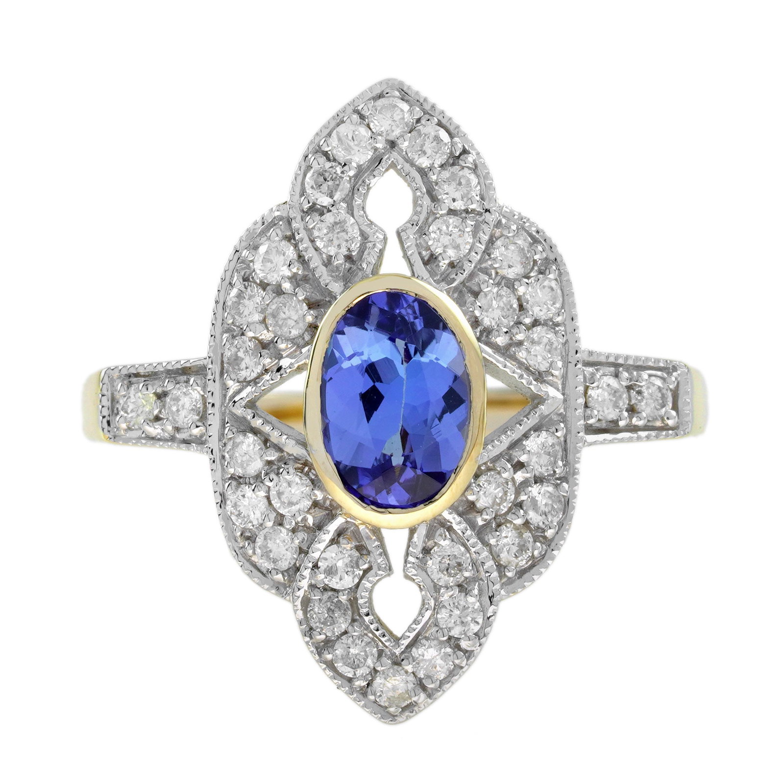 14K Two Tone Gold Tanzanite and Diamond Art Deco Style Engagement Ring (1 of 9)