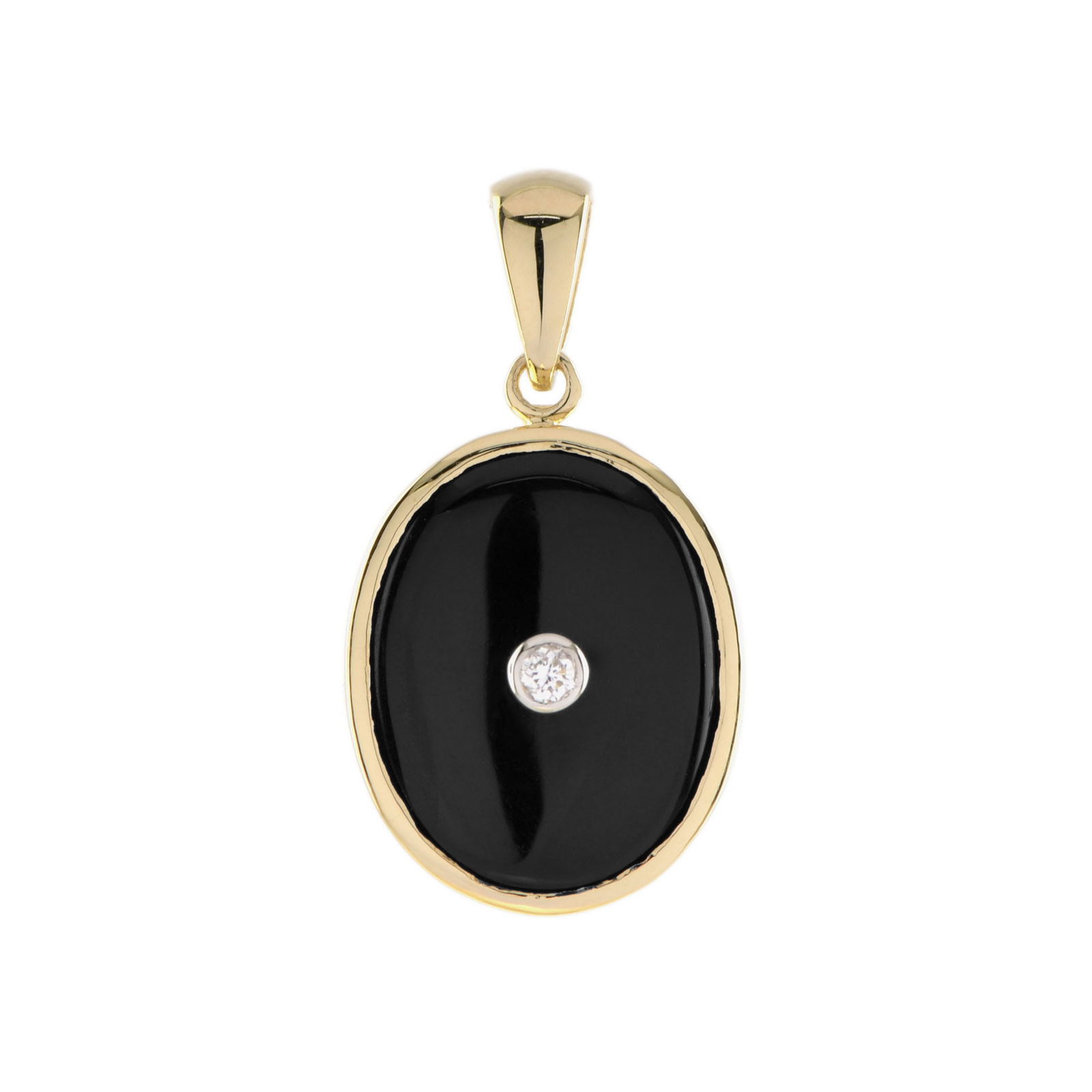 9K Yellow Gold Diamond Onyx Art Deco Style Oval Shape Pendant (1 of 5)