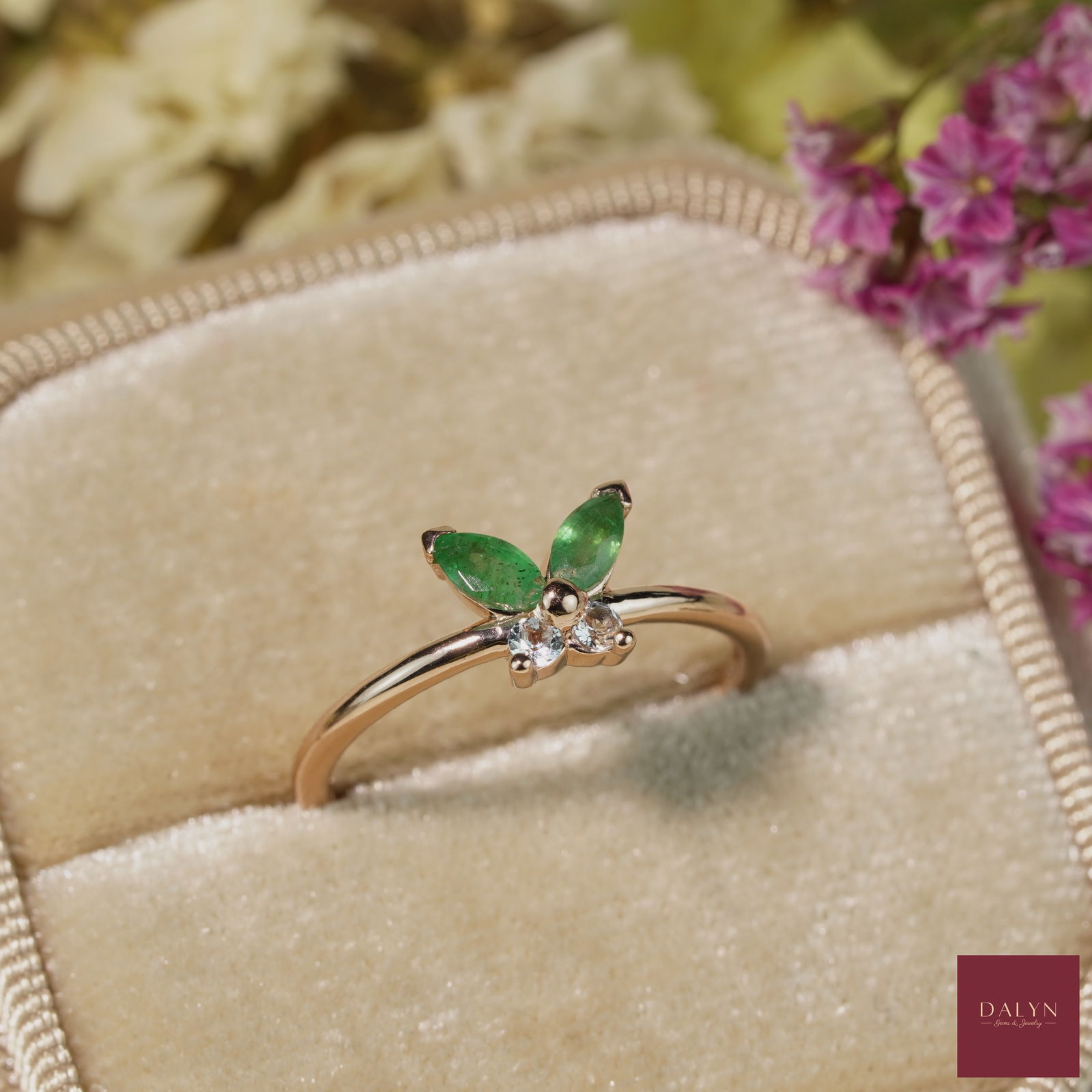 18K Rose Gold Plate Silver 925  Natural Emerald and Sky Blue Topaz Ring Size US 6 (1 of 4)