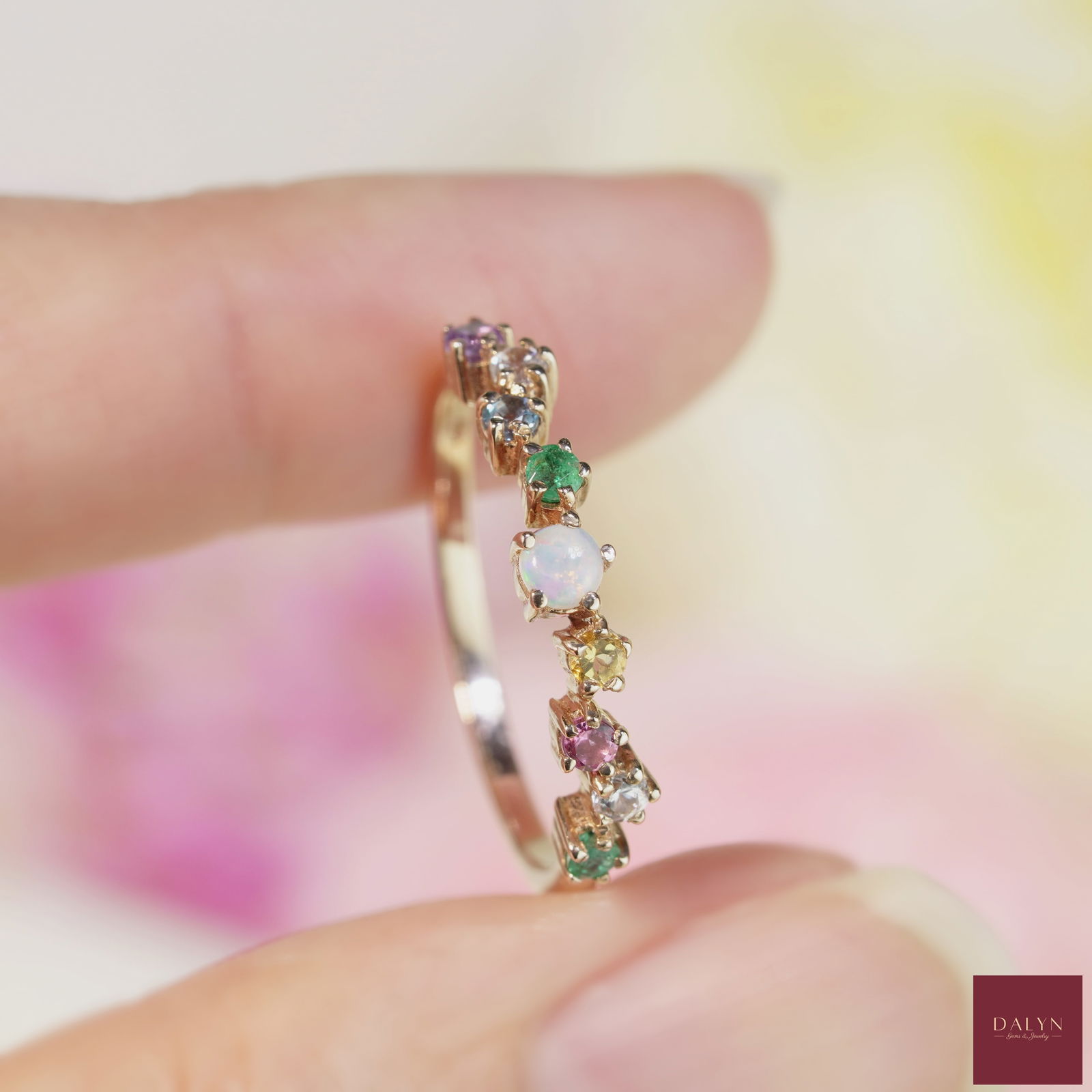 18K Rose Gold Plate Silver 925  Natural Multi Gemstones Ring Size US7.25 (1 of 9)