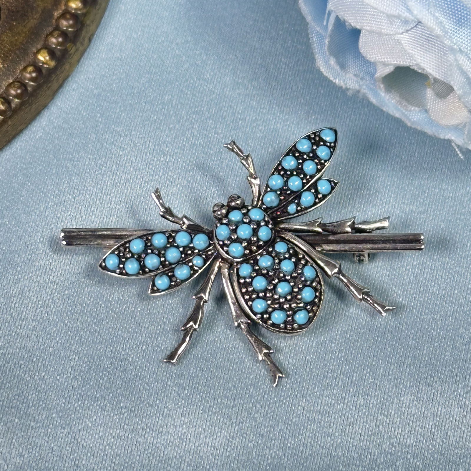 Silver 925 Turquoise Vintage Style Bee Brooch (1 of 3)