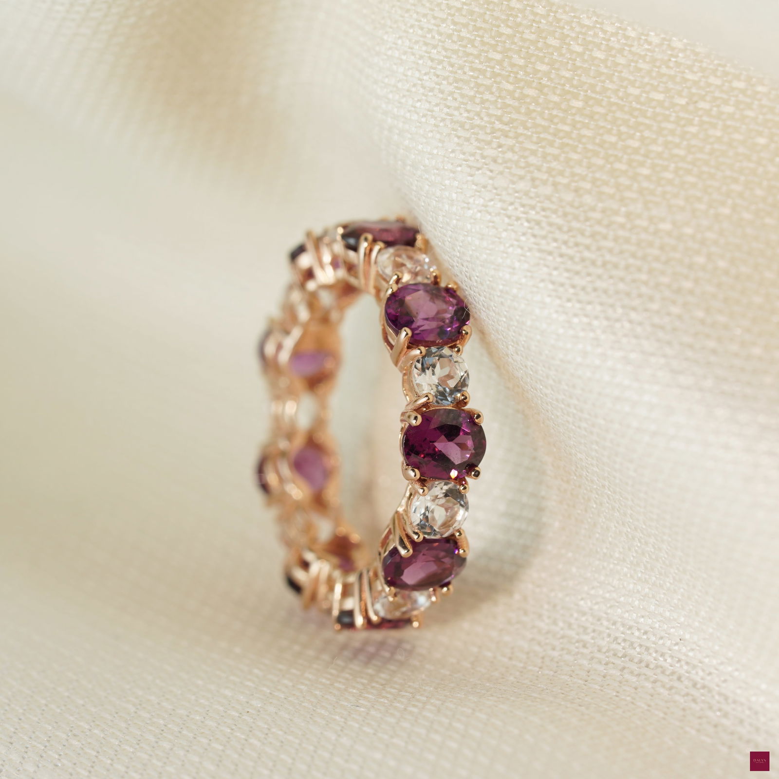 18K Rose Gold Plate Silver 925 Natural Rhodolite and White Topaz Ring Size US7 (1 of 5)