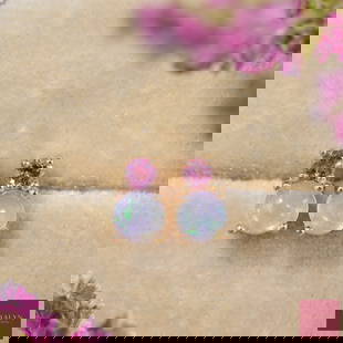 18K Rose Gold Plate Sterling Silver Natural Opal Pink Tourmaline Stud Earrings: 18K Rose Gold Plate Sterling Silver Natural Opal Pink Tourmaline Stud Earrings Stone: Natural Pink Tourmaline and Opal Metal: Gold plated silver 925 Approx. Weight: 1.53 g. Approx. Gemstone Weight: 1.