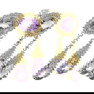 9K Yellow Gold Amethyst Vintage Style Dangle Earrings: Earrings InformationMetal: Solid 9K Yellow Gold Earrings Size: 8 x 19 mm.Total Gemstones Weight: 6.90 carat (approx.)Total Gram Weight: 6.02 g. (approx.)*Pictures have been enlarged to show details*PR