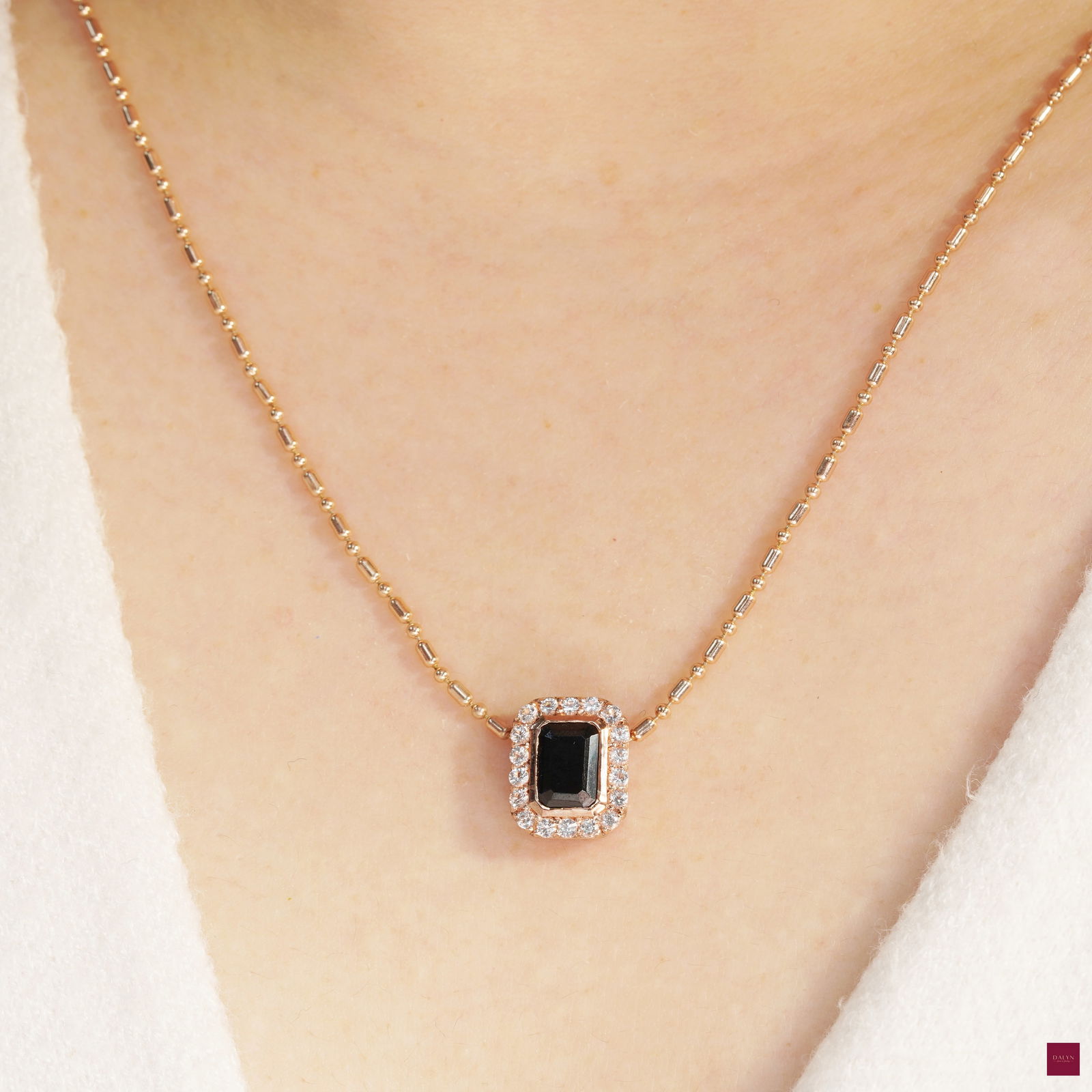 18K Rose Gold Plate Sterling Silver Natural Onyx and White Topaz Halo Pendant (No chain) (1 of 5)