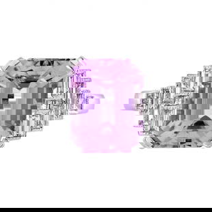18K White Gold Pink Kunzite Baguette Diamond Art Deco Style Engagement Ring: Ring InformationStyle: Art-decoMetal: 18K White GoldTotal weight: 3.41 g. (approx. total weight)Size: US 7Center GemstonesType: Pink KunziteShape: Emerald CutSize: 10 x 8 mm.Number: 1W