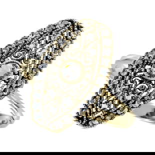 9K Yellow Gold Natural Rose Cut Diamond Vintage Style Filigree Ring: CHARACTERISTICSMetal: Solid 9K Yellow GoldRing Size: US 7Total Gemstones Weight: 0.28 carat. (approx.)Total Gram Weight: 1.78 g. (approx.)*Pictures have been enlarged to show details*PRIMARY STONE(S)S