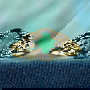 9K Gold Natural Emerald Diamond Prong Set Vintage Style Engagement Ring: CHARACTERISTICSMetal: Solid 9K Yellow GoldRing Size: US 7Total Gemstones Weight: 0.42 carat. (approx.)Total Gram Weight: 2.50 g. (approx.)*Pictures have been enlarged to show details*PRIMARY STONE(S)S