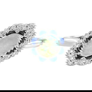 9K White Gold Opal Sapphire Diamond Art Deco Style Engagement Ring: Ring InformationStyle: Art-decoMetal: 9K White GoldTotal weight: 3.50 g. (approx. total weight)Ring size: US 7Center GemstonesType: OpalShape: RoundSize: 6 mm.Number: 1Weight: 0.60 Car