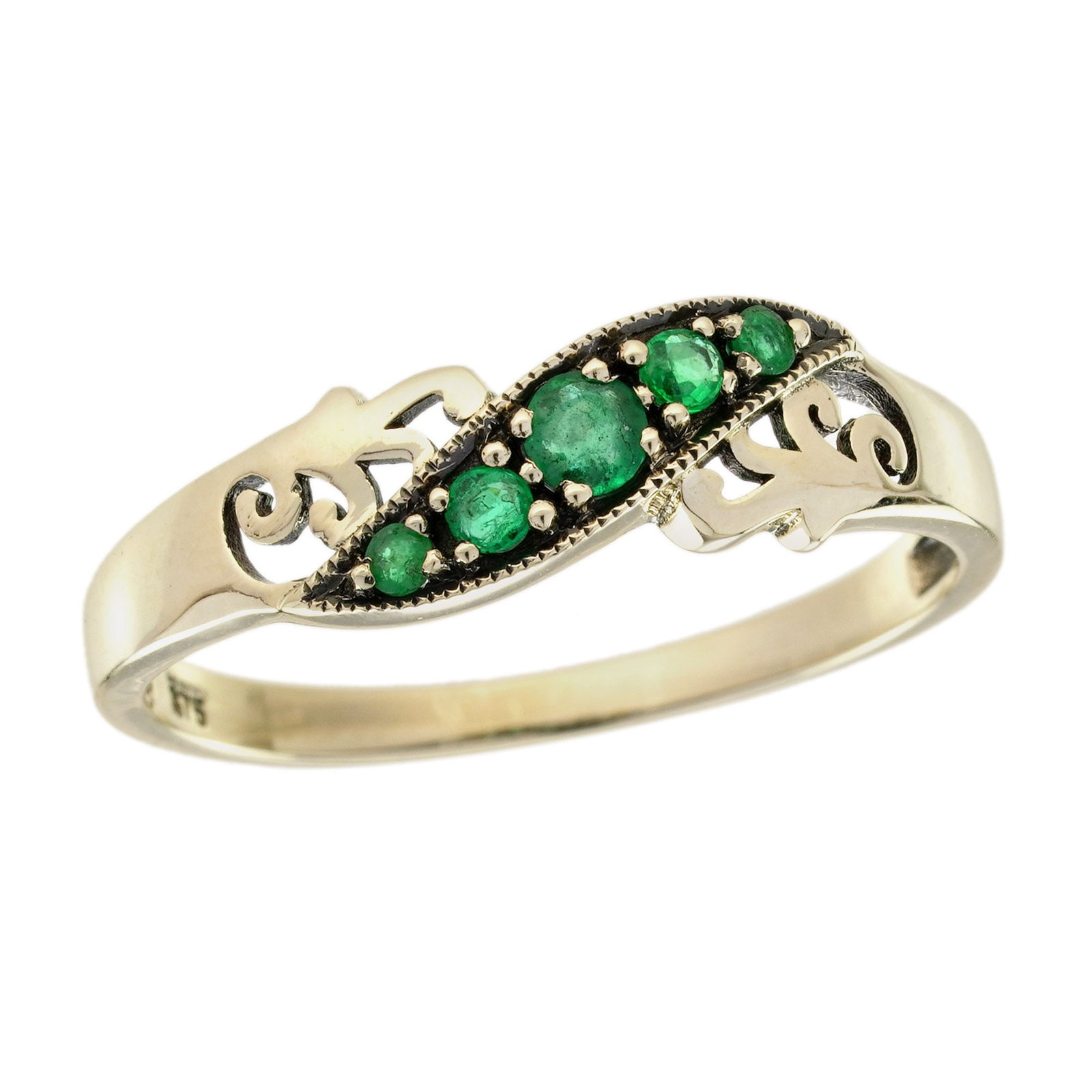 9K Yellow Gold Emerald Vintage Style Curved Ring (1 of 3)