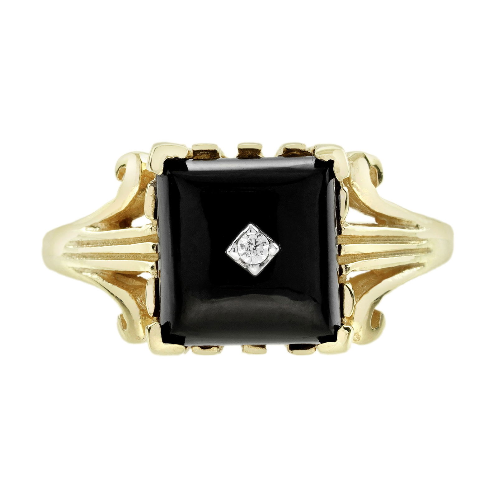 9K Yellow Gold Natural Diamond and Onyx Art Deco Style Ring (1 of 10)