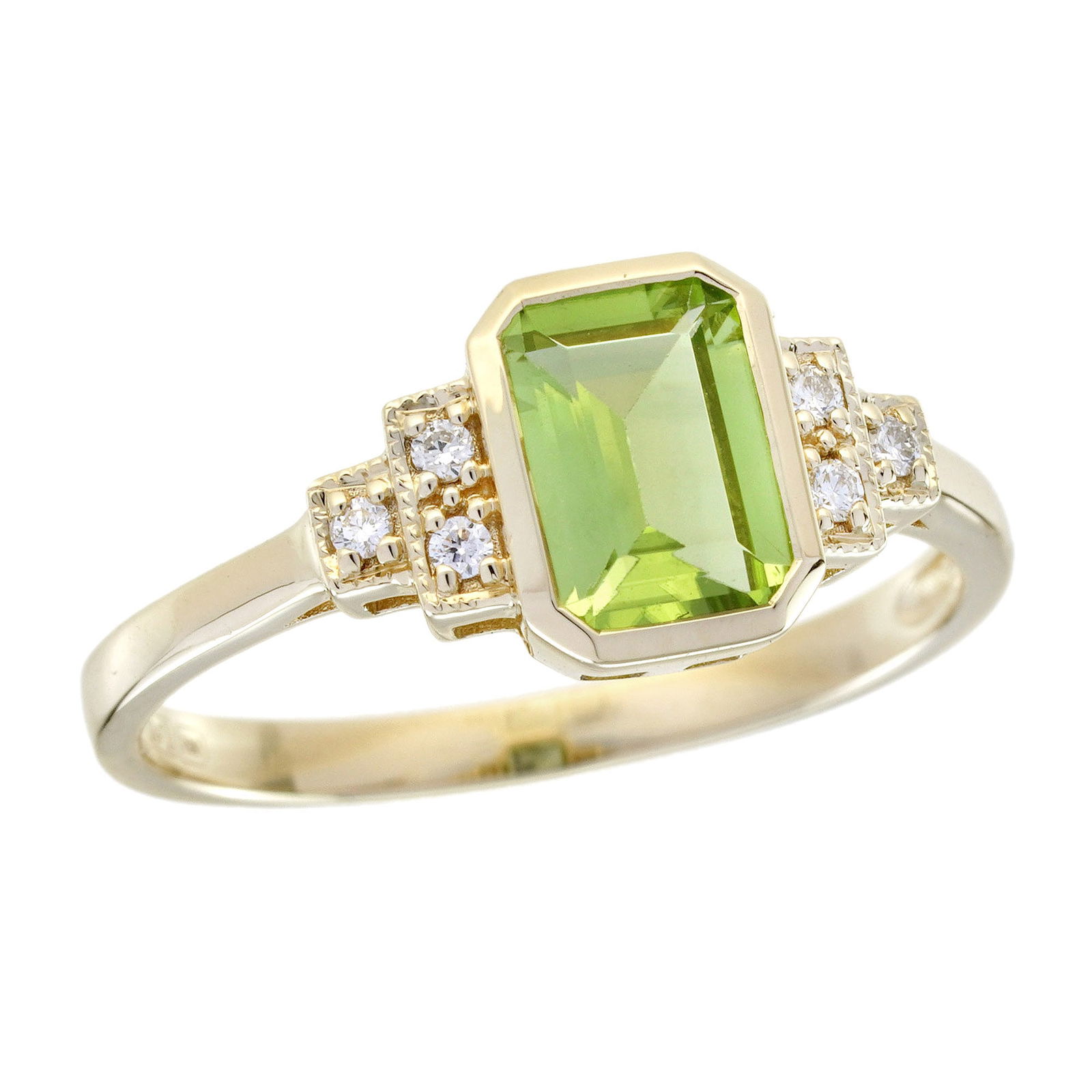 9K Yellow Gold Natural Peridot and White Sapphire Vintage Style Engagement Ring (1 of 11)