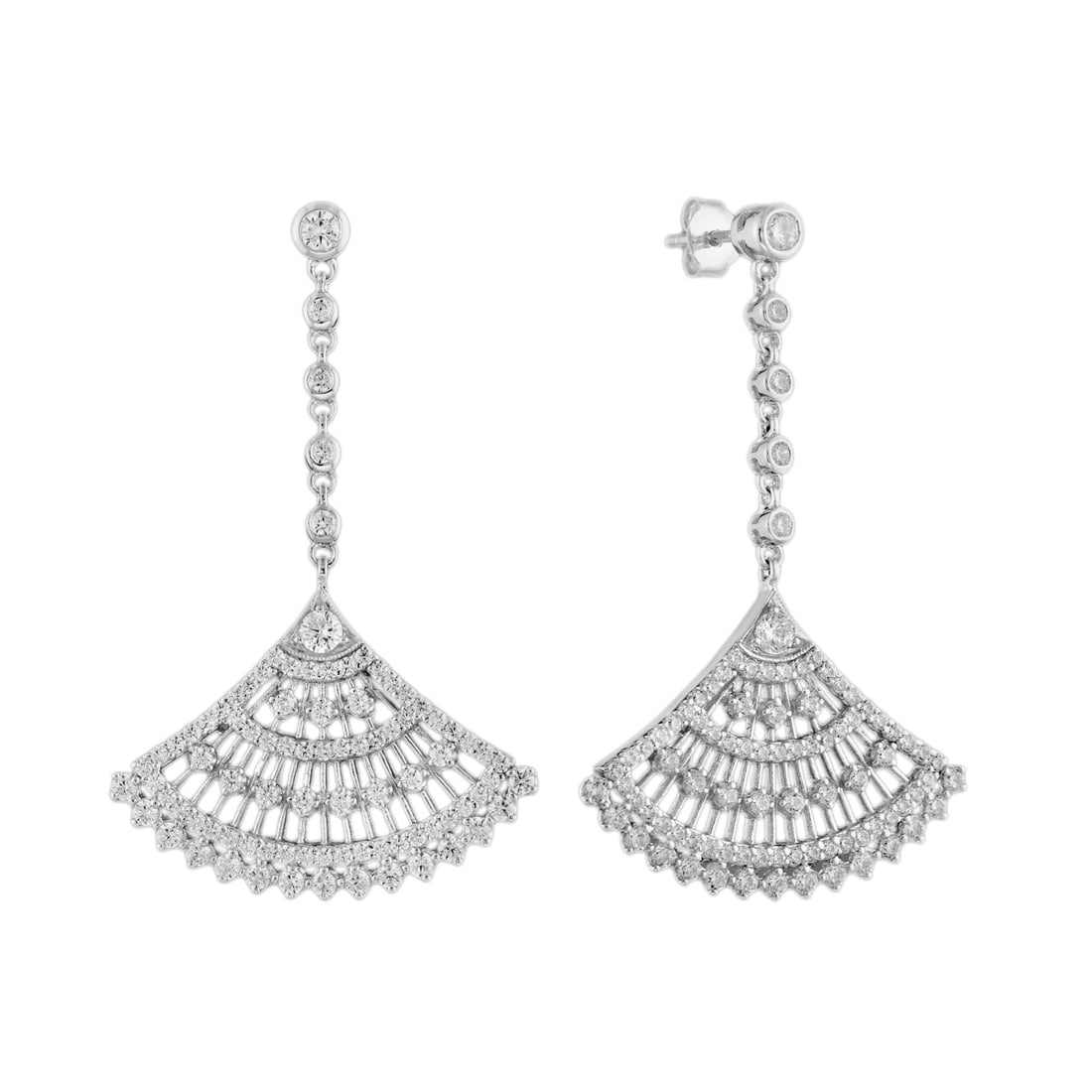14K White Gold Natural Diamond Art Deco Style Fan Dangle Earrings (1 of 8)