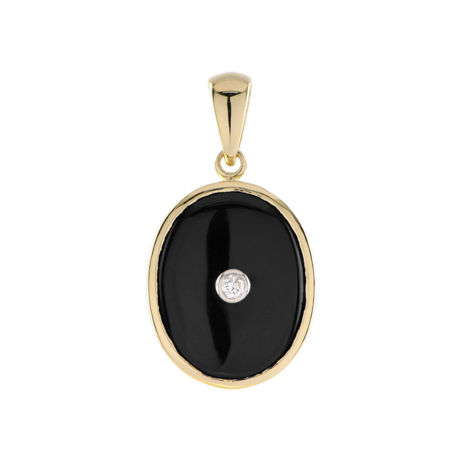 9K Yellow Gold Diamond Onyx Art Deco Style Oval Shape Pendant (1 of 6)