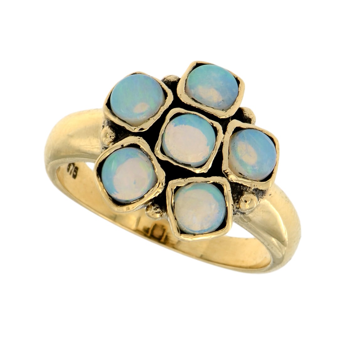 9K Yellow Gold Natural Opal Cluster Vintage Style Floral Ring (1 of 7)