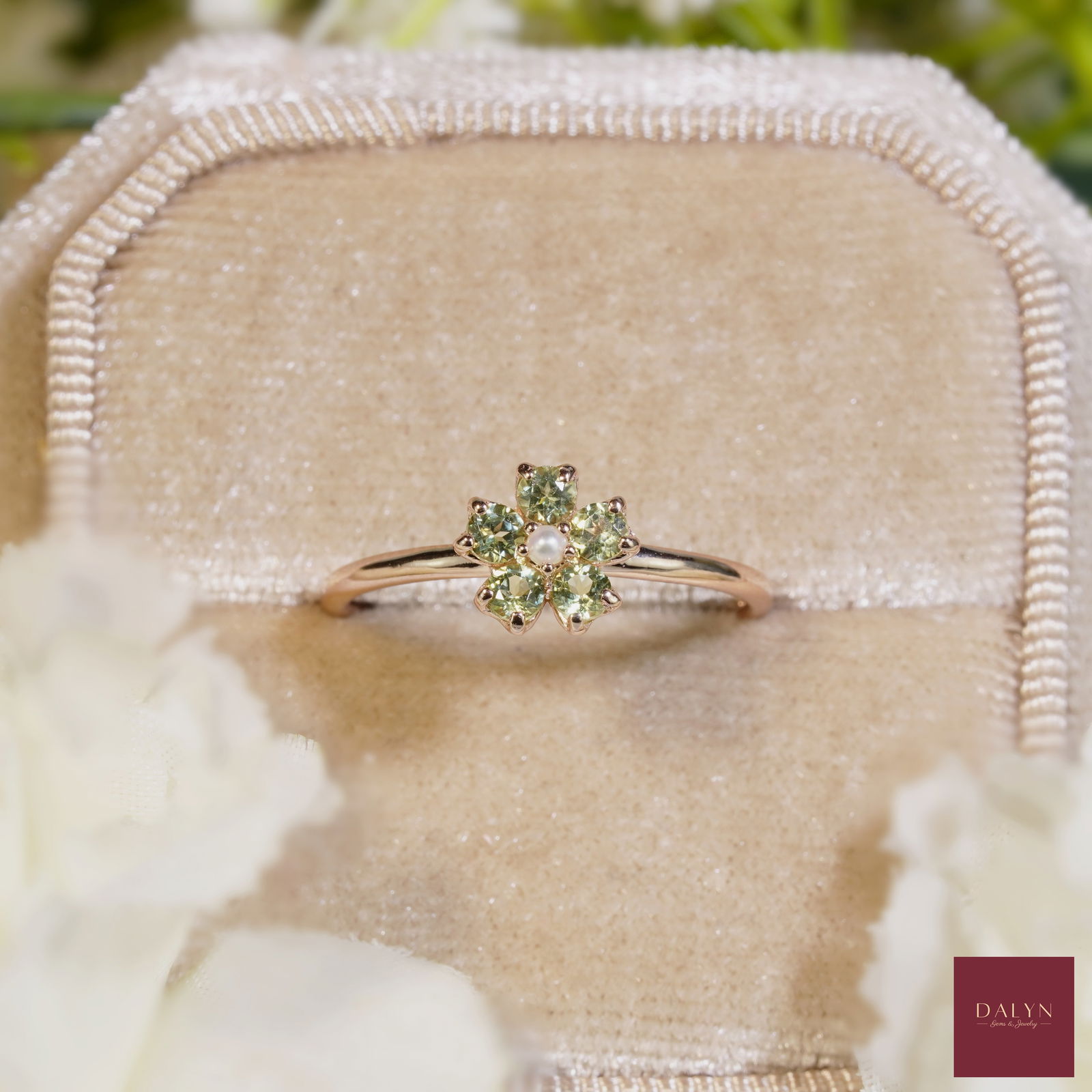 18K Rose Gold Plate Sterling Silver Natural Peridot Pearl Floral Ring: 18K Rose Gold Plate Sterling Silver Natural Peridot Pearl Floral Ring Stone: Natural Peridot, Pearl Metal: Gold plated silver 925 Approx. Weight: 1.22 g. Approx. Gemstone Weight: 0.39 carat Size: US6