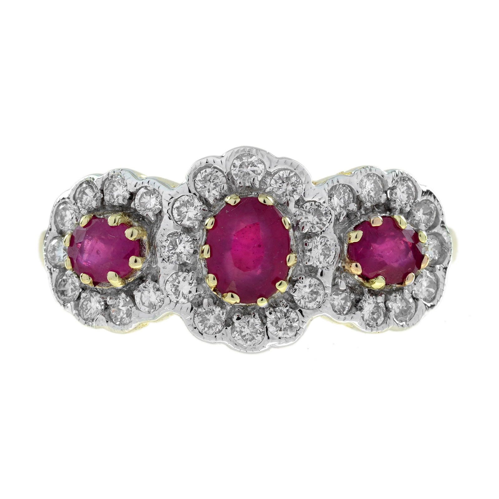 9K Two Tone Gold Natural Ruby and Diamond Art Deco Style Three Stone Ring (1 of 8)
