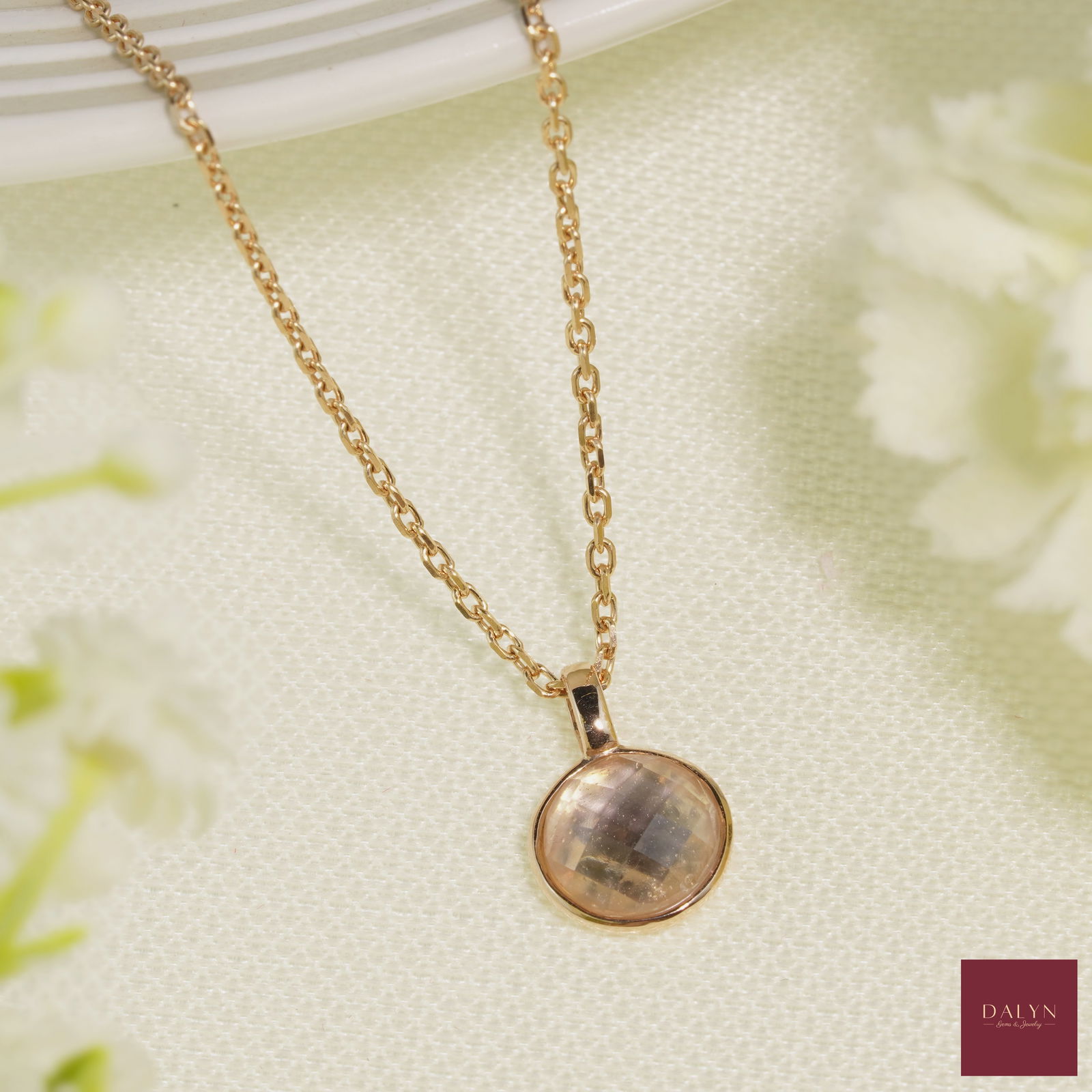 18K Rose Gold Plate Sterling Silver Natural Pink Amethyst Round Pendant (No chain) (1 of 4)