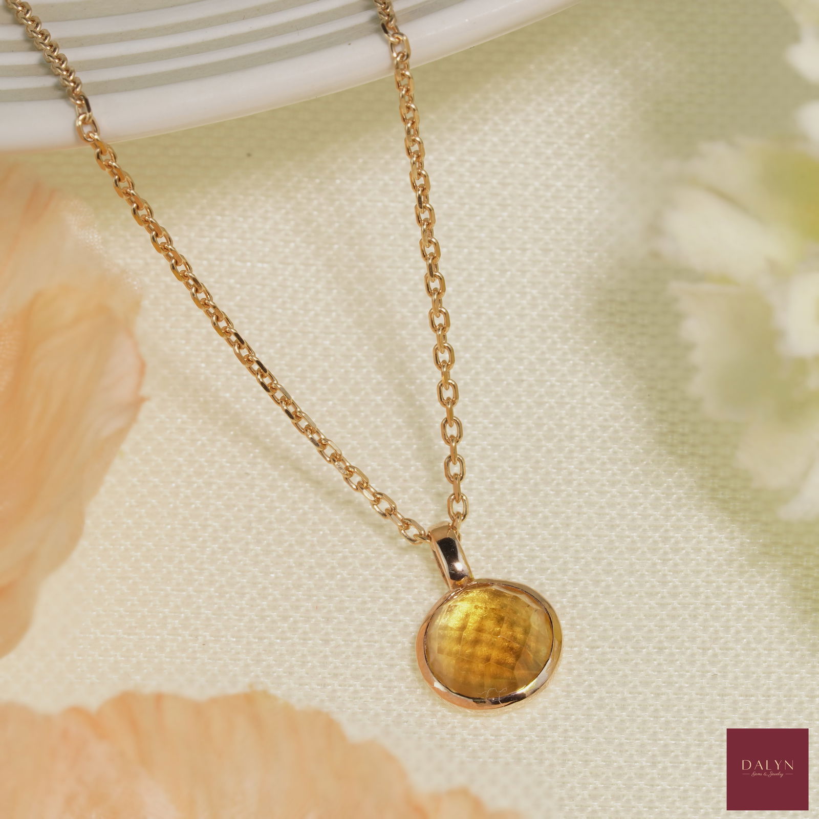 18K Rose Gold Plate Sterling Silver Natural Onyx Round Pendant (No chain) (1 of 3)