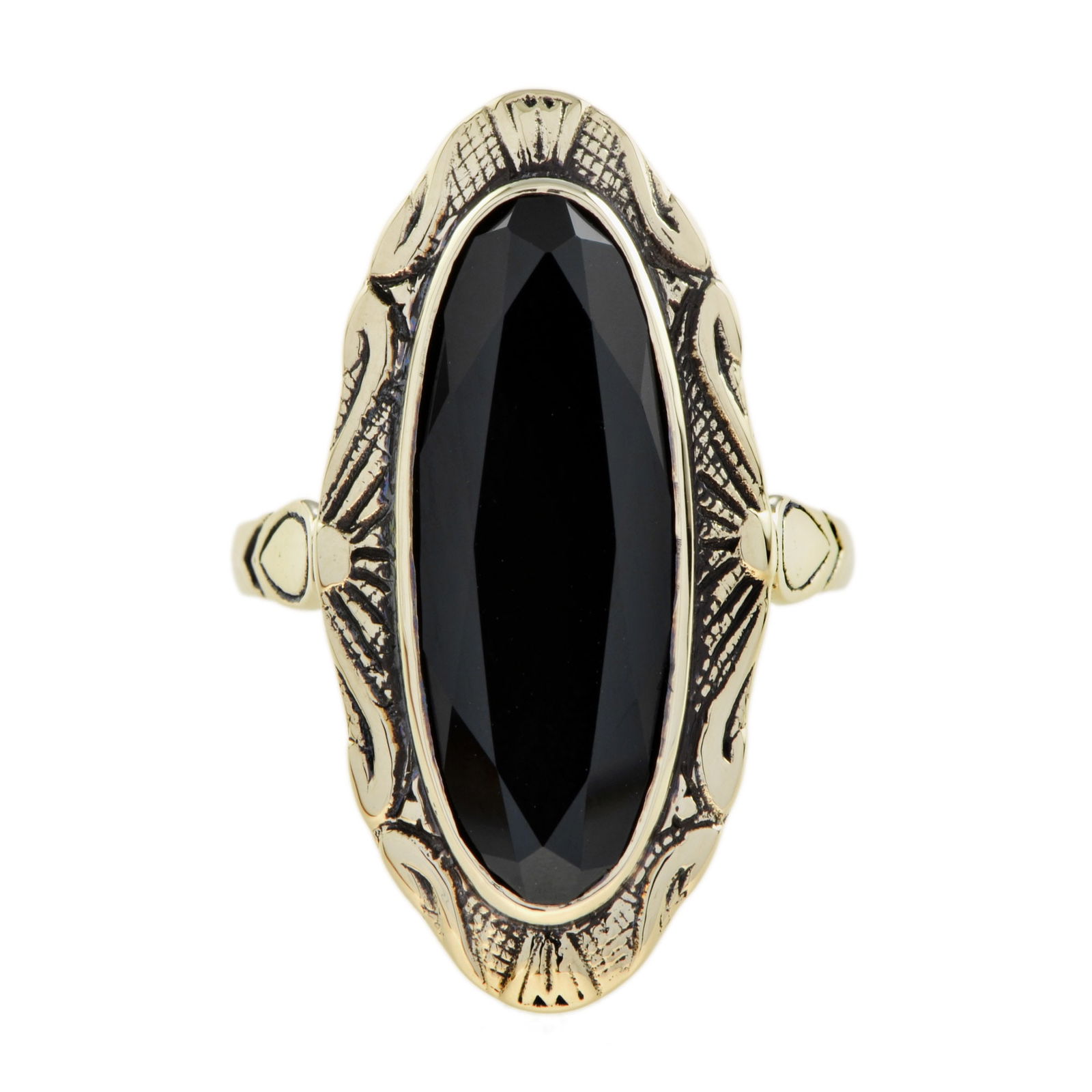 14k Yellow Gold Natural Oval Onyx Vintage Style Cocktail Ring (1 of 11)