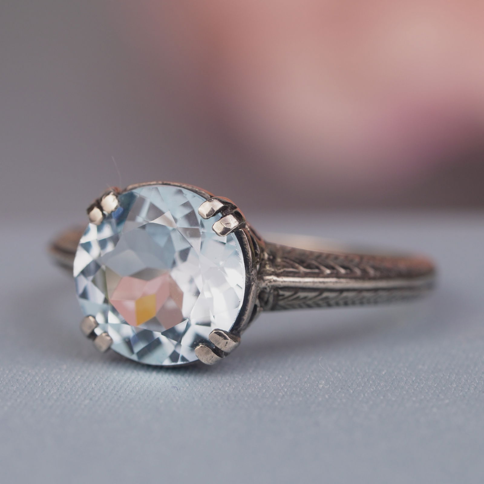 Silver925 Natural Blue Topaz Vintage Filigree Ring (1 of 6)