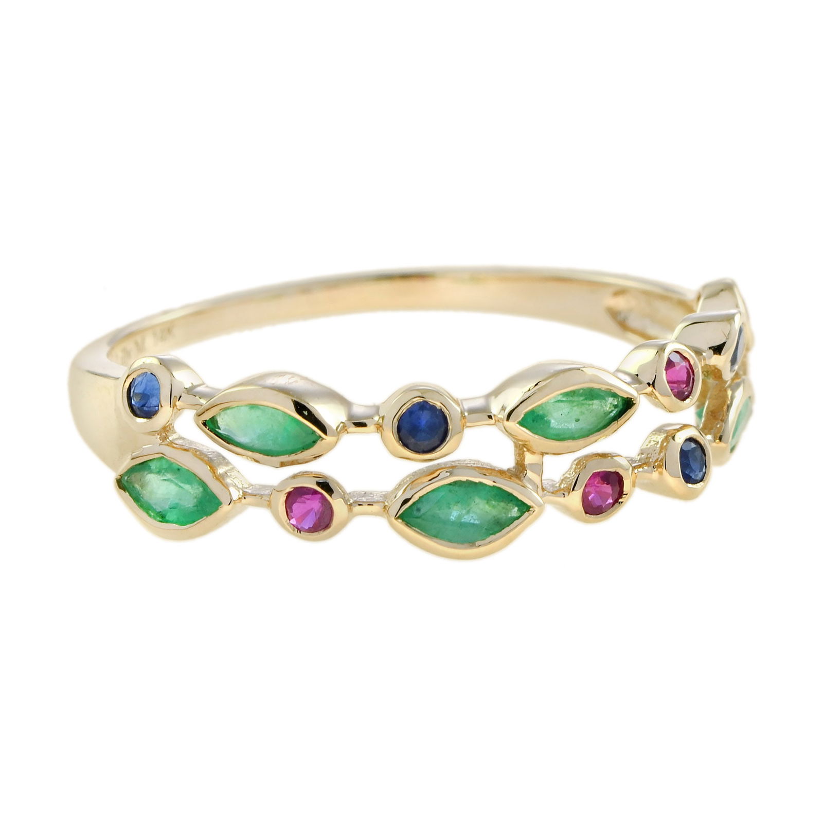 14K Yellow Gold Double Row Emerald, Ruby and Sapphire Eternity Ring (1 of 9)