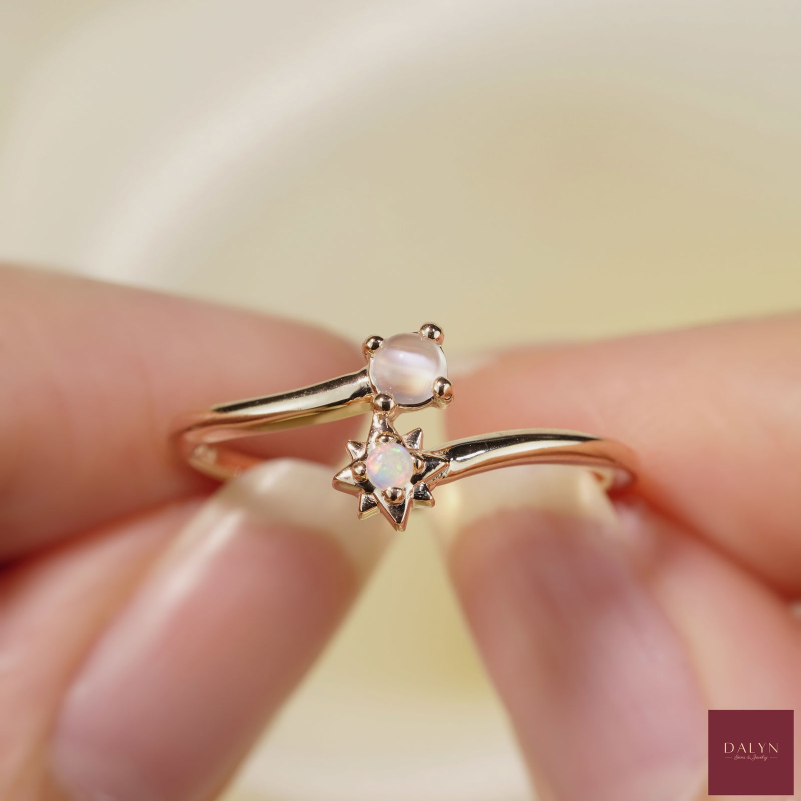 18K Rose Gold Plate Sterling Silver Natural Moonstone and Opal Ring: No Reserve! 18K Rose Gold Plate Sterling Silver Natural Moonstone and Opal Ring Stone: Natural Moonstone, Opal Metal: Gold plated silver 925 Approx. Weight: 1.42 g. Approx. Gemstone Weight: 0.15 carat