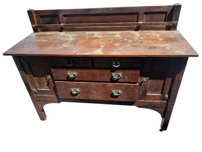 STICKLEY-Quaint Brothers Label Buffet Sideboard with Brass Draw-Pulls: STICKLEY-Quaint Brothers Buffet with Original Brass Draw-Pulls and Wheels. The buffet has been kept in the attic for over 70 years and we have decided NOT to clean it of the dust so as to retain its u