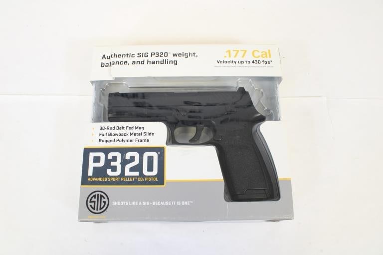 Sig Sauer P320 Advanced Sport Pelle .177 Cal: Up for auction is a Sig Sauer P320 CO2 Powered Air Pistol lets you train with a CO2 replica of the semi-automatic pistol that's used by law enforcement and elite military forces. Ideal for training an