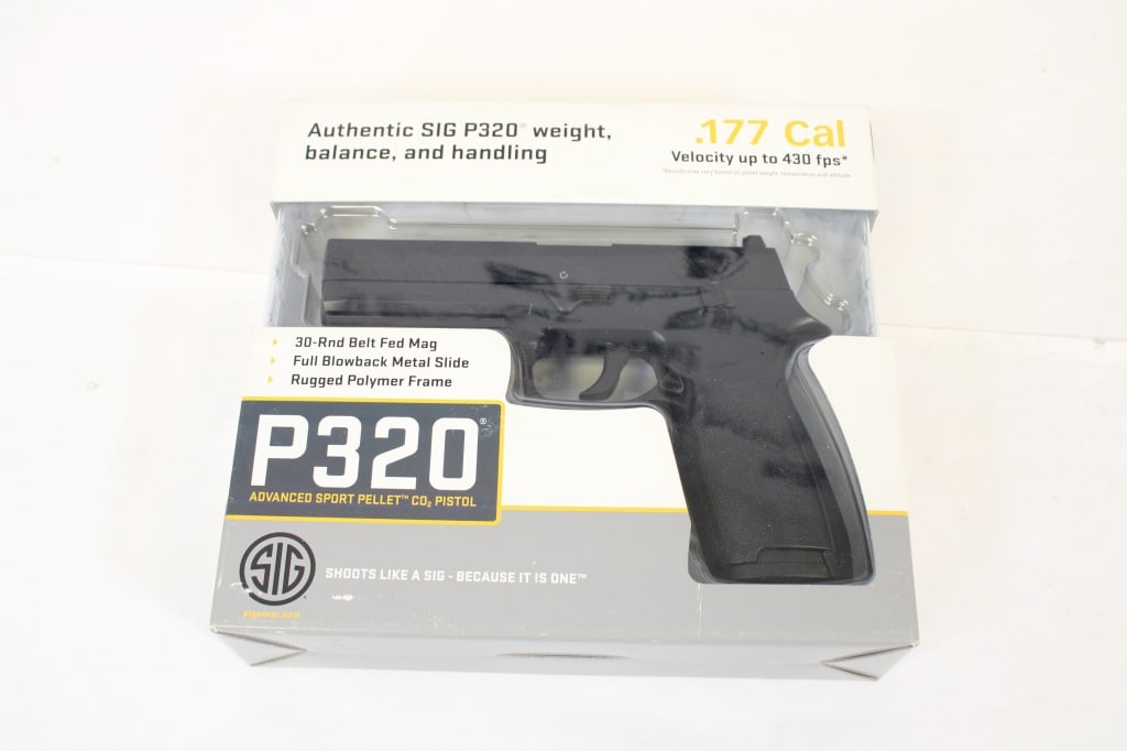Sig Sauer P320 Advanced Sport Pellet Pistol .177 C: Up for auction is a Sig Sauer P320 CO2 Powered Air Pistol lets you train with a CO2 replica of the semi-automatic pistol that's used by law enforcement and elite military forces. Ideal for training an
