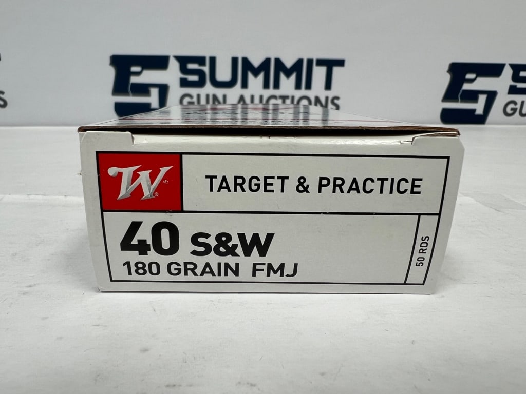 Winchester .40 S&W 180gr FMJ Ammo: Up for auction is 1000 rounds of brand new in box Winchester .40 S&W 180 grain FMJ ammunition. Please see photos.