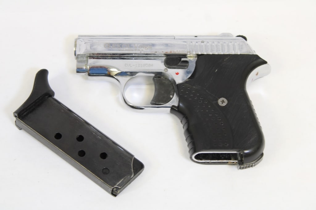 Ekol Volga 9mm PAK: This pistol only shoots blanks. This pistol comes with a ramp front sight, one magazine, and shows normal signs of usage. Please see photos. - Bore: N/A , Action: Semi - 2.5
