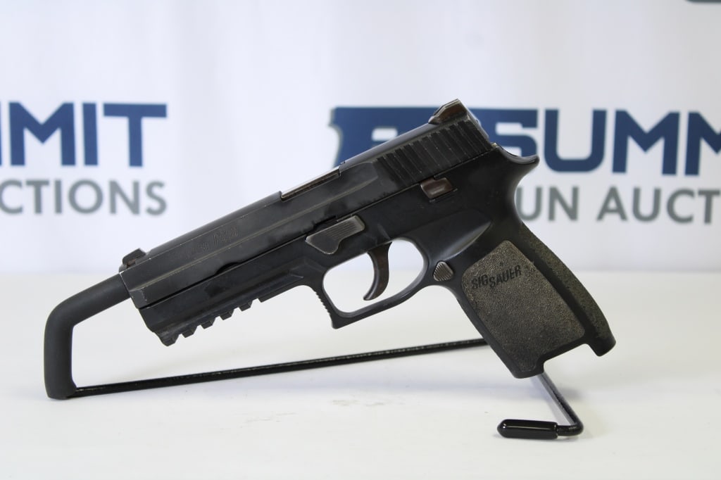 Sig Sauer P250 9mm: This semi auto pistol comes with Sig iron sights, polymer frame, picatinny rail, no magazine. Overall in good condition. Please see photos. - Bore: Shiny ; Action: Semi ; Length: 4.5 - EAK012587