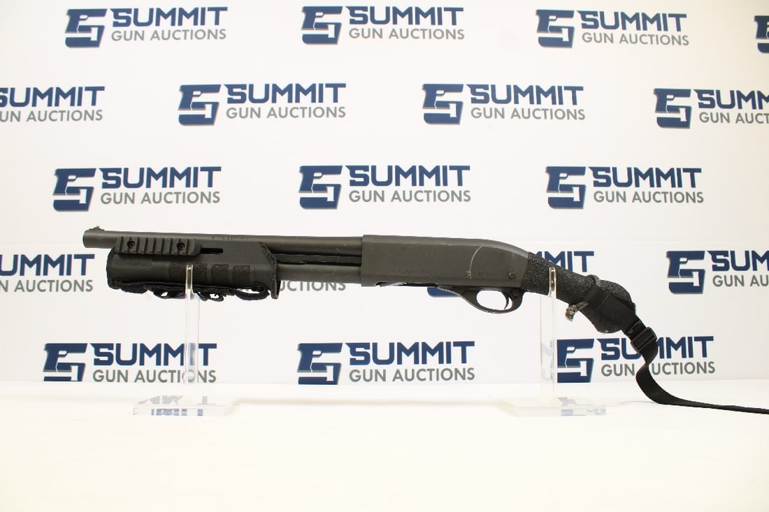 Remington 870 12ga: Up for auction is a Remington 870 pump action Up for auction is a Remington 870 pump action shotgun chambered in 12 gauge. This shotgun features a 14 inch barrel, pistol grip, picatinny rails and hand