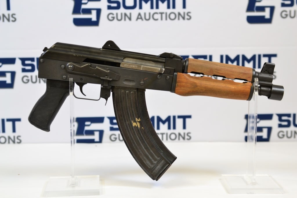 Zastava PAP M92PV 7.62x39: Up for auction is a Zastava PAP M92PV tactical pistol chambered in 7.62x39. This Zastava features the original wooden foregrip/handguard, iron sights, and comes with one magazine. Showing standard sig