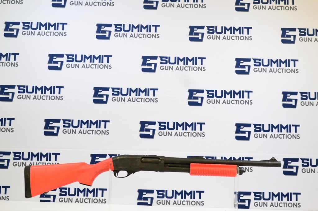 Remington 870 Police Magnum 12 Ga.: This police trade-in version of the famous 870 shotgun comes with fixed iron front and rear sights, orange furniture, rubber butt plate, sling attachments. Please see photos. ; Barrel Length: 18.5 ; B