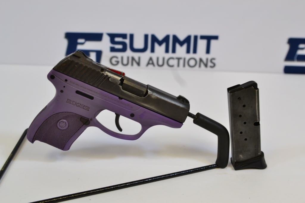 Ruger LC9 9mm: Up for auction is a purple frame 9mm pocket pistol. Comes with fixed front and rear sights, selector safety and (1) magazine. Overall in good condition. Shows signs of wear and tear. Please see photos