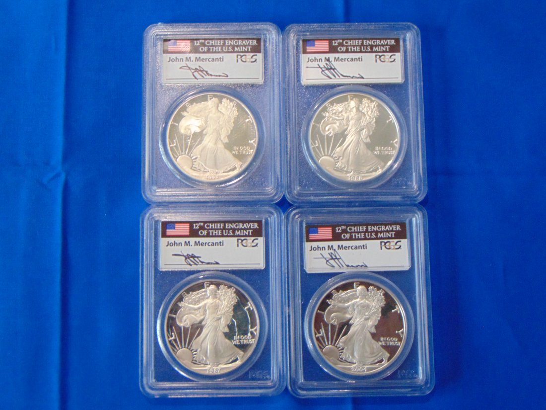 Silver Eagle Bullion Coin Lot of 4, Chief Engraver Signed & PCGS PR69DCAM (1 of 6)