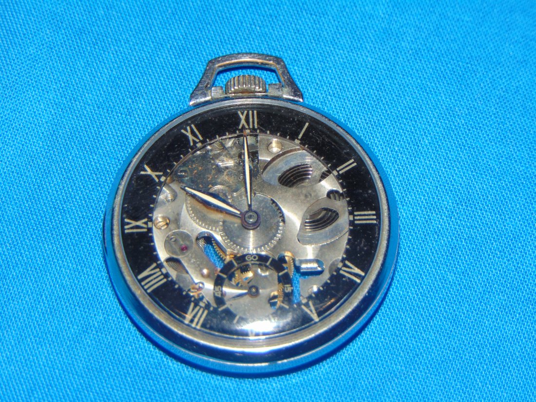 1930's Vintage Girard Perregaux SHELL OIL 7-Jewels Skeleton Pocket Watch (1 of 5)
