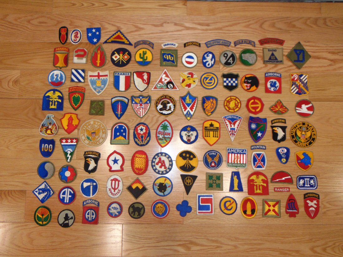 Lot of 100 WWII Shoulder Sleeve Insignia SSI Patches, ALL NO GLOW (1 of 10)