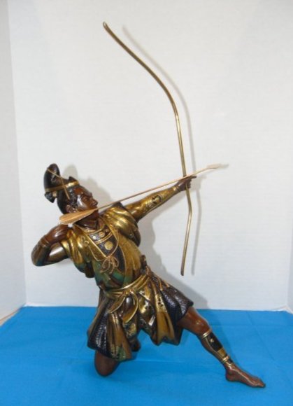 Spectacular Antique Japanese Bronze Okimono Statue of Samurai Archer, Signed (1 of 19)