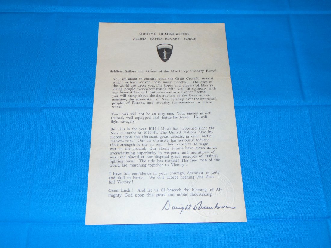 WWII D-DAY Invasion SHAEF Eisenhower Ike Letter (1 of 9)