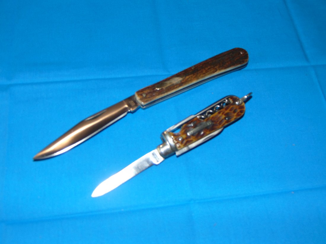 Sheffield Made Stag Grip Folding Pocket Knife Pair (1 of 9)