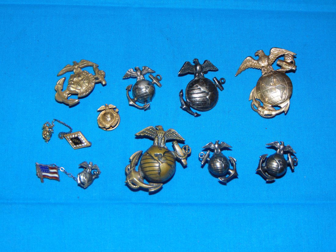 WWII Marine Corps USMC EGA Hat Cap Badge Insignia Lot (1 of 6)