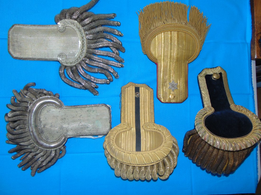 Heavy Bullion Military Shoulder Boards, Epaulettes Lot of 5: LOT OF 5 HEAVY BULLION NAVAL OFFICER'S SHOULDER BOARDS, ALL SINGLES, EACH DIFFERENT.