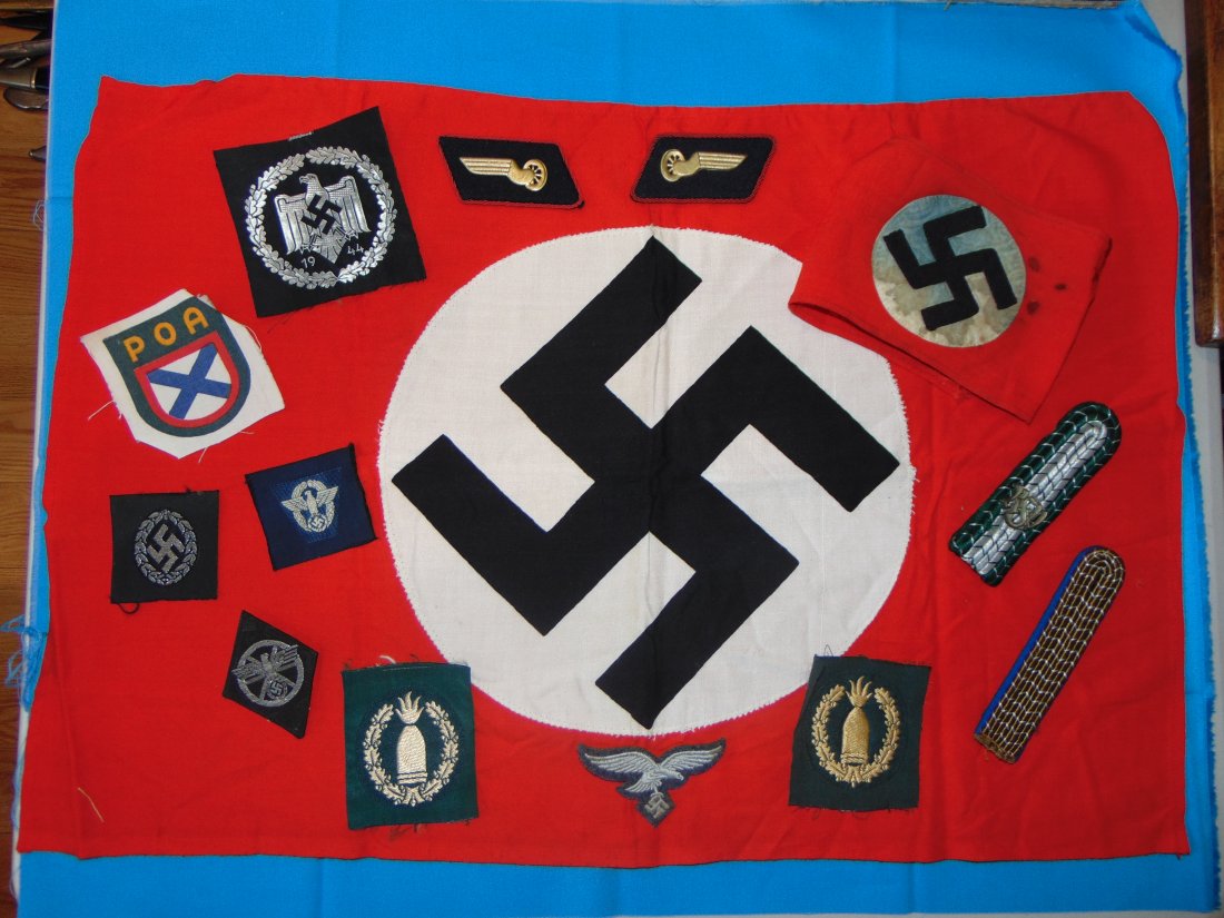 WWII GERMAN Insignia Lot w/ Flag, Armband, Patches, Collar Tabs & Shoulder Boards (1 of 10)