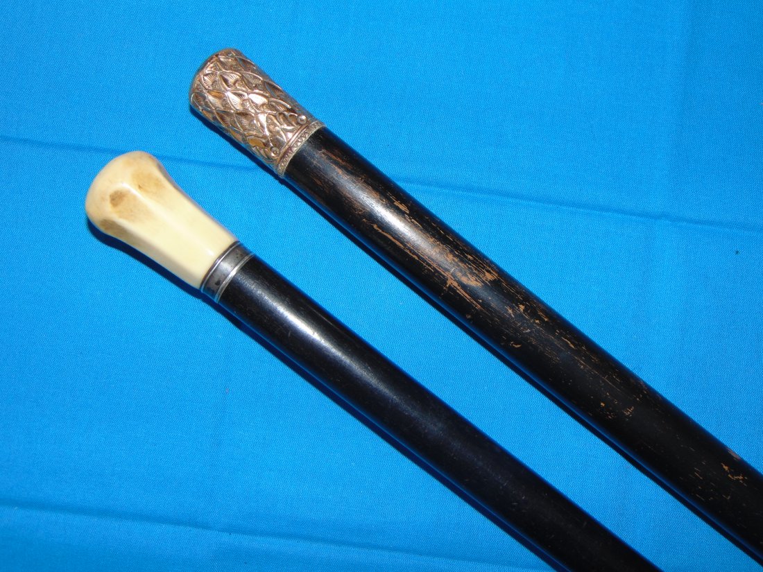 Nice Pair of Antique Walking Sticks Canes w/ Decorative Tops (1 of 9)