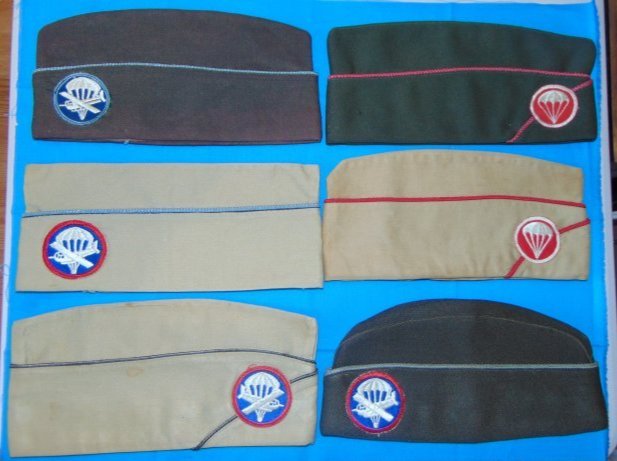 WWII Airborne Paratrooper Side Cap Hat,  Lot of 6 w/ Patches (1 of 11)