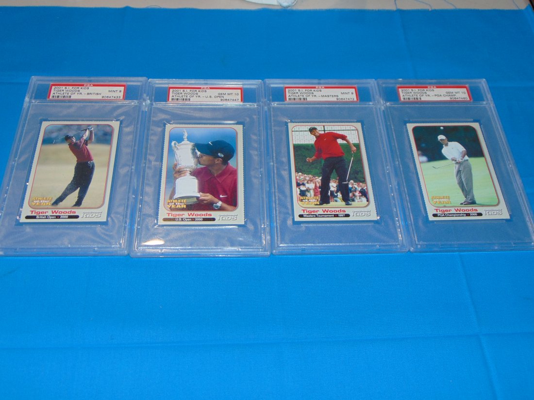 2001 S.I. for Kids Tiger Woods Card Lot of 4, PSA9 & PSA10 (1 of 8)