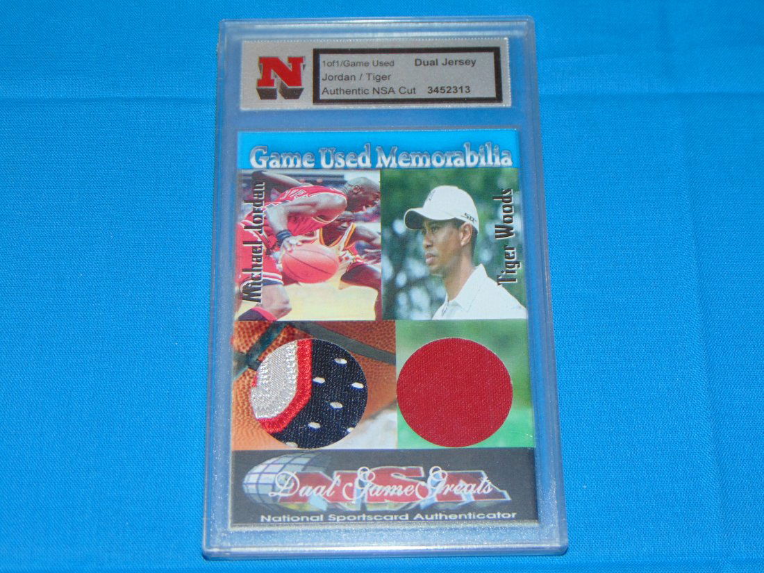 TIGER WOODS / MICHAEL JORDAN Dual Jersey 1 of 1 Game Used NSA (1 of 4)